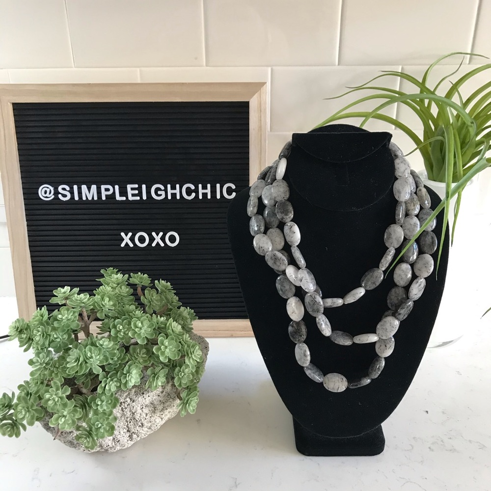 Grey Beaded Statement Necklace